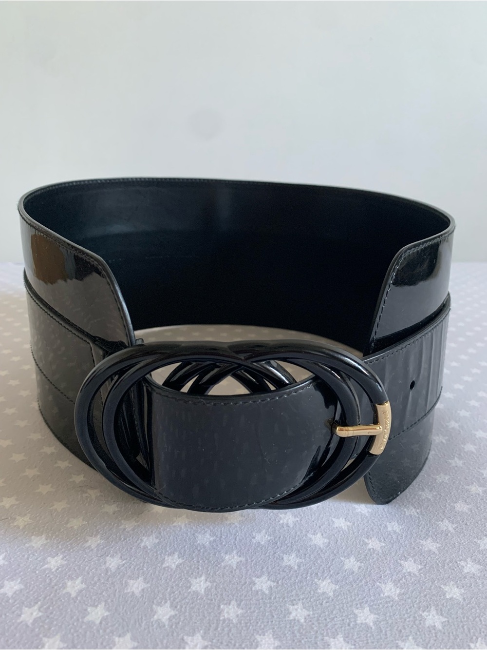 Vintage Giorgio Armani Patent Leather Wide Corset Waist Belt Black Size 44 M